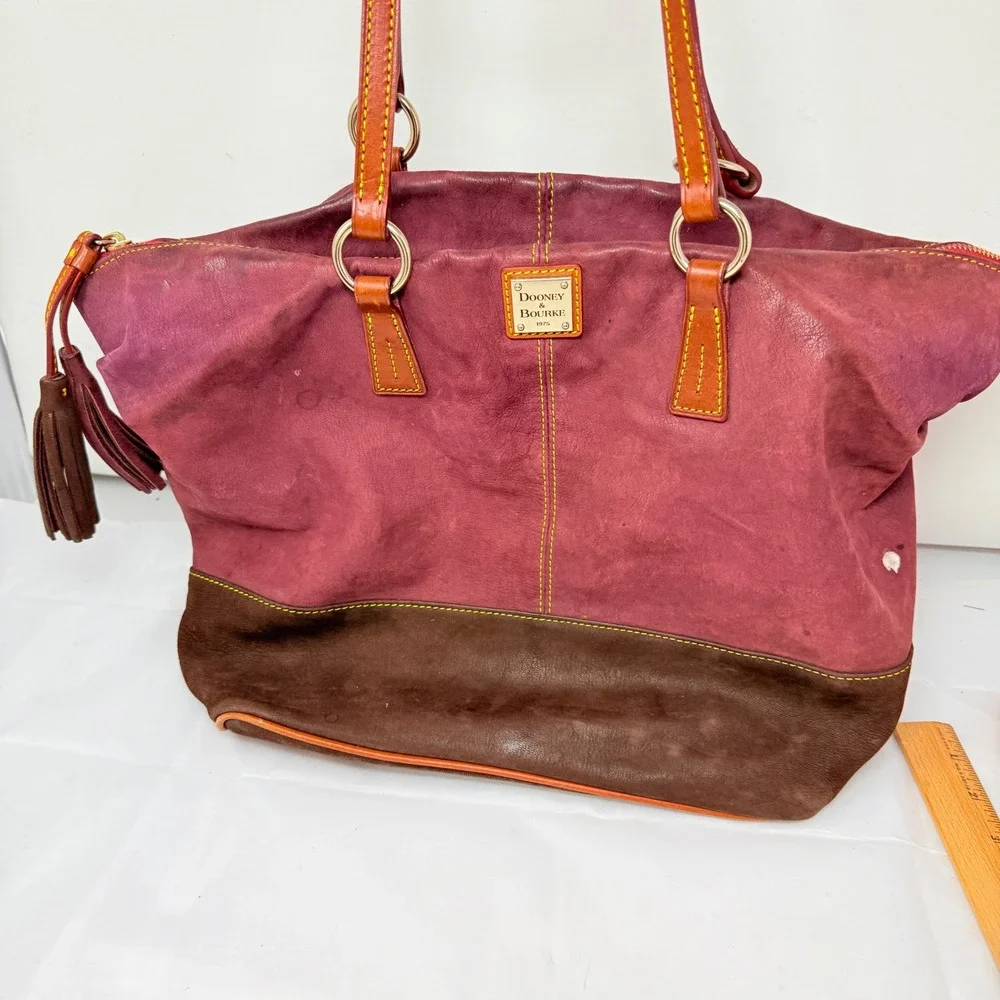 Dooney & Bourke Handbag Bundle Navy Suede Burgundy Leather Monogram Canvas 3pc